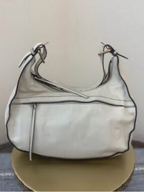 HOBO Cream Leather Shoulder Bag with Front Zip Pocket